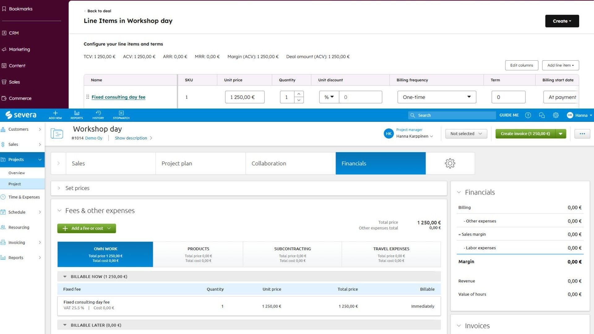 Line items as project fees