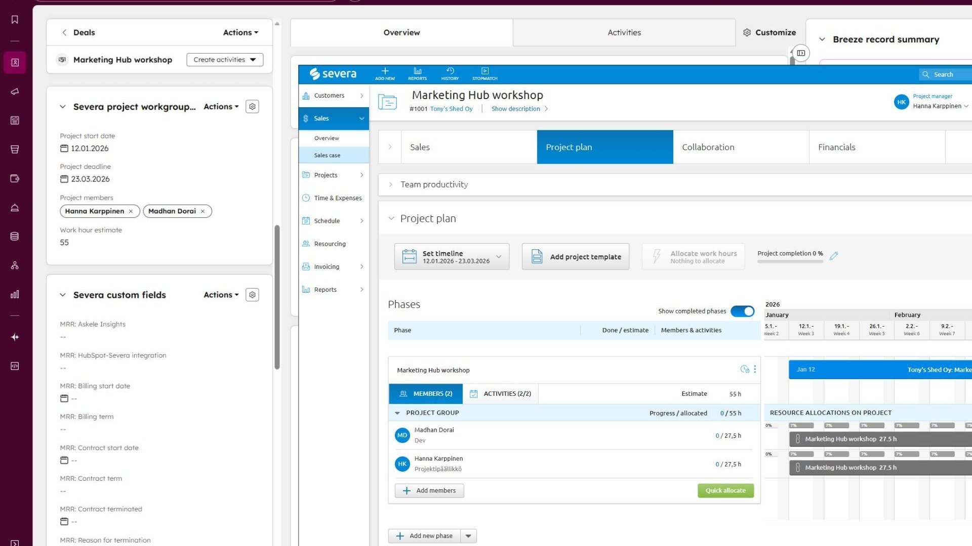 Resource allocation to Severa